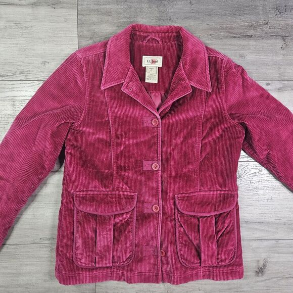 LL Bean Jacket Womens Small Red Corduroy Button Down Pockets - Picture 1 of 9